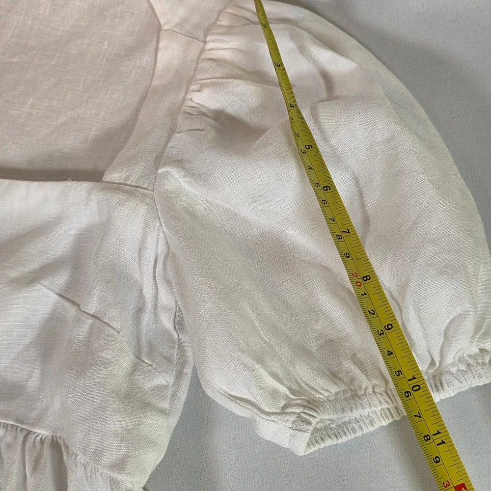 Reformation‎ Tille White Linen Puff Sleeve Babydoll Top Womens S Square Neck